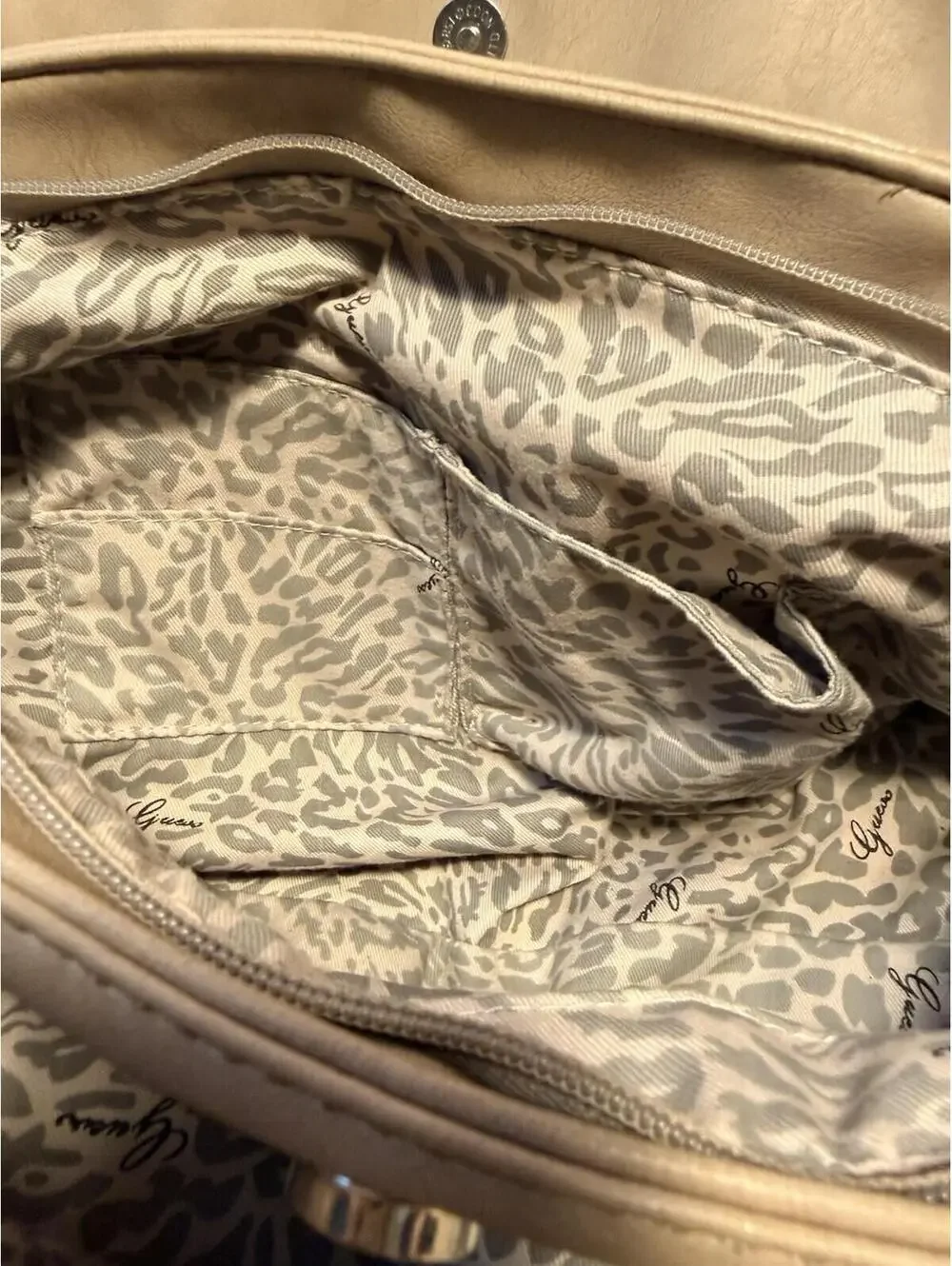 Y2K Guess Faux Ostrich Satchel Tan Shoulder Bag